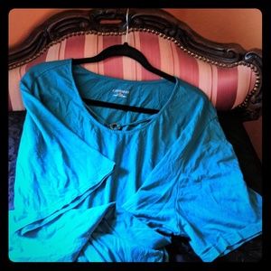 Teal 5x s/s tee w/ neck decoration (Plus Size)